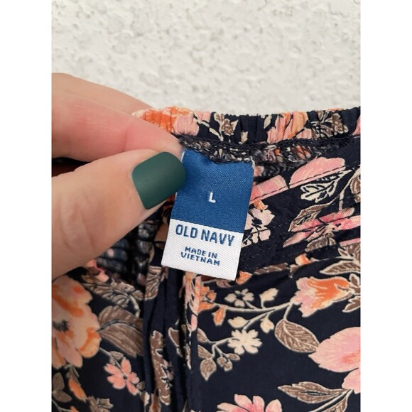 Old Navy Women’s Large Black Floral Midi Dress Square Neck Puff Sleeve Leg Slit - Picture 11 of 12